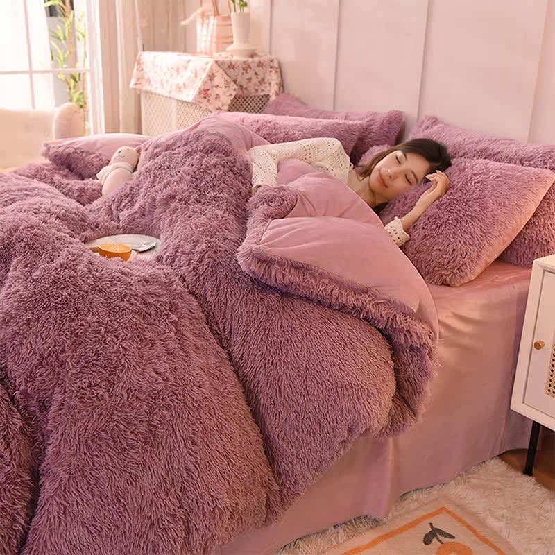 Fluffly Bedding Set Duvet Cover & Pillowcase Bedding Set Ownkoti Purple Queen
