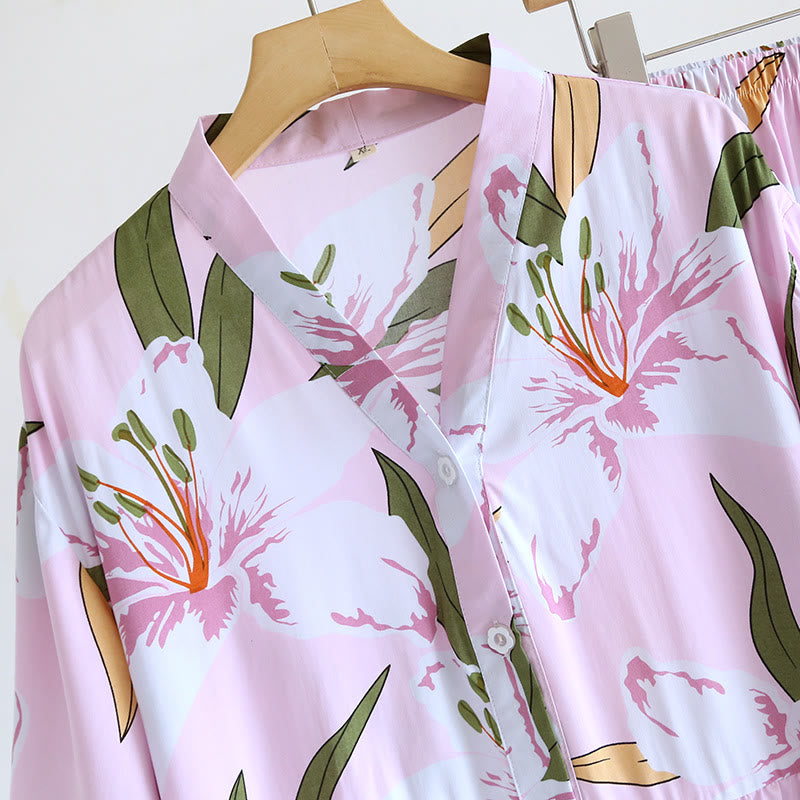 Lily Flower V-neck Short Loungewear Set