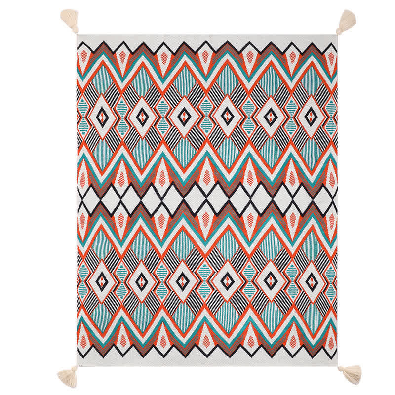 Ownkoti Bohemian Geometric Striped Throw Tassel Blanket