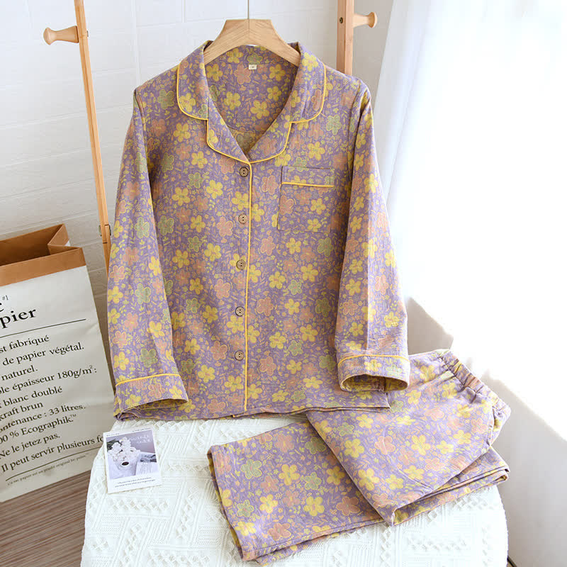 Vivid Flower Breathable Cotton Pajama Set