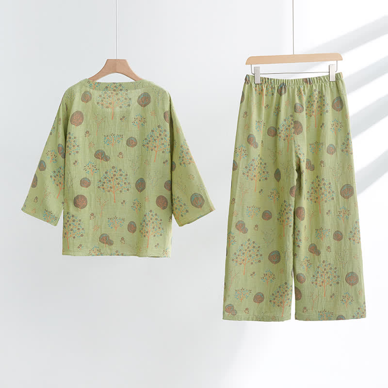 Leaf Tree Jacquard Cotton Loungewear Set