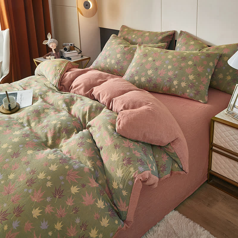 Maple Leaf Duvet Cover Bedsheet & Pillowcases (3/4PCS) Bedding Set Ownkoti 2