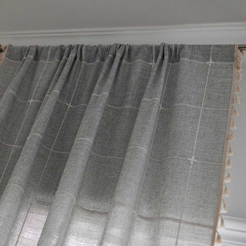 Tassel Plaid Curtain Semi Blackout Drapes