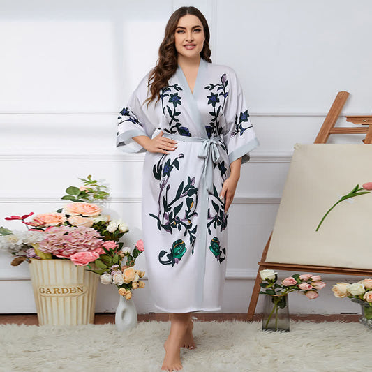 Plus Size Floral Satin Bathrobe Pajama