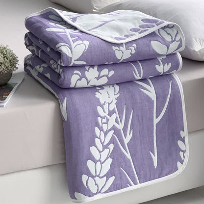 Lavender Print Cotton Six Layers Gauze Quilt