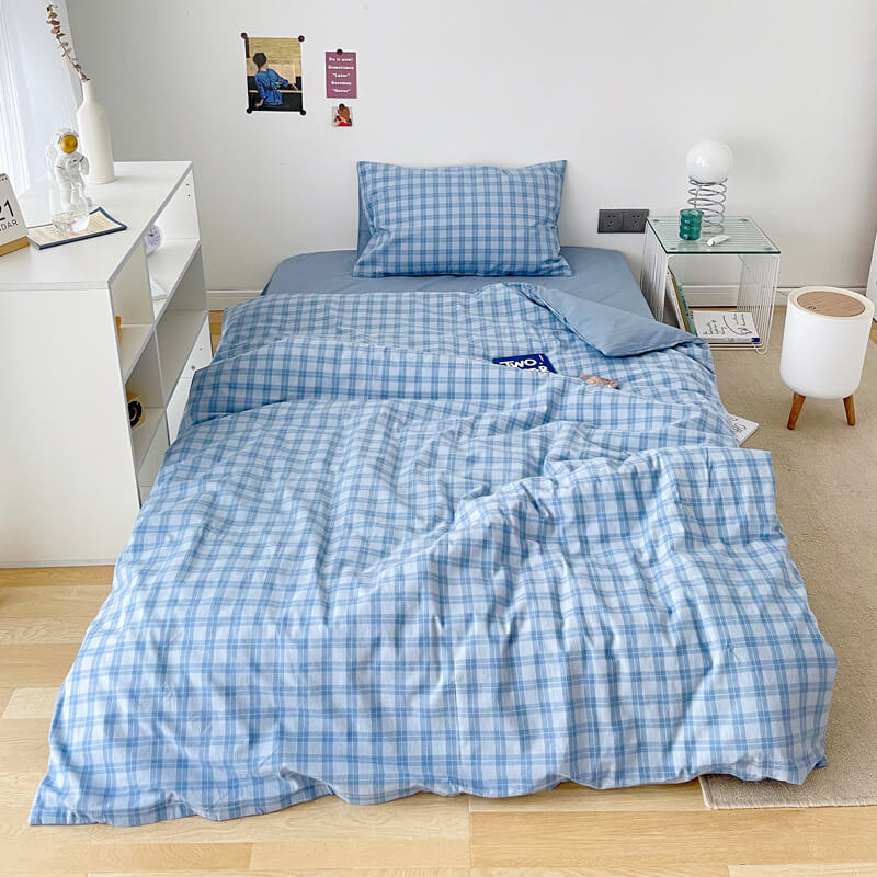 Simple Plaid Duvet Cover Bedsheet/Bedspread & Pillowcases (4PCS)