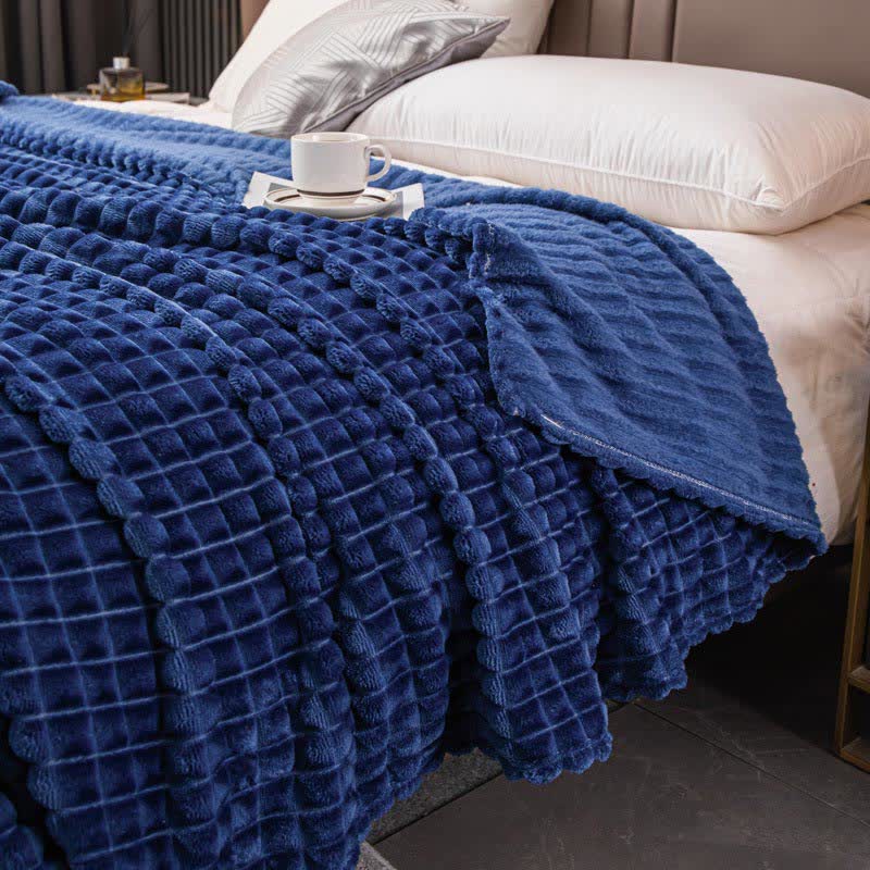 Solid Color Grid Soft Throw Blanket Blankets Ownkoti Navy Blue Queen