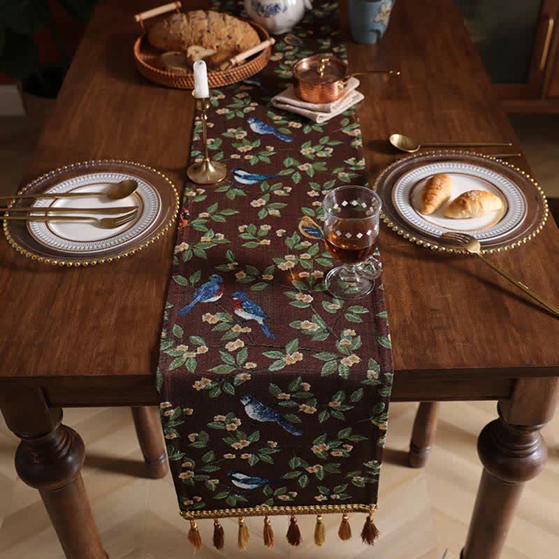 Rural Style Table Runner With Flower & Bird Tablecloth Ownkoti 6