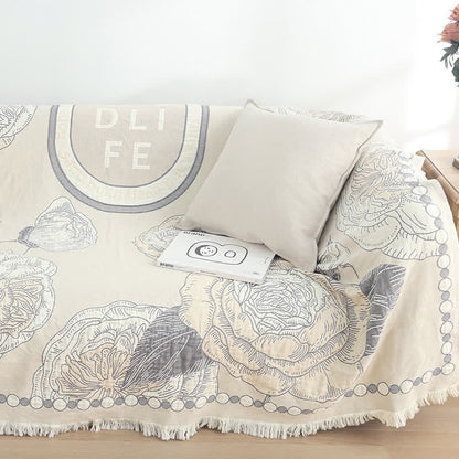 Floral Pure Cotton Blanket Sofa Cover
