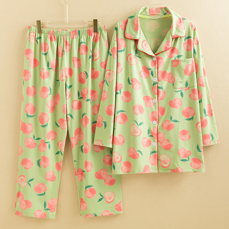 Plus-size Cute Peach Cotton Loungewear Set