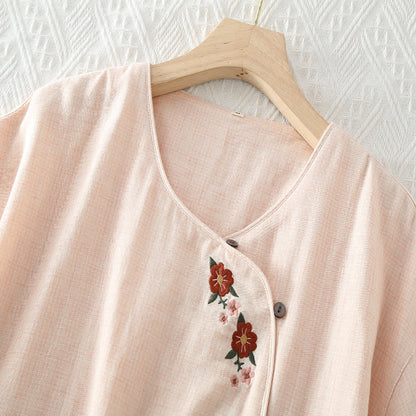 Floral Embroidery Round Neck Loungewear Set