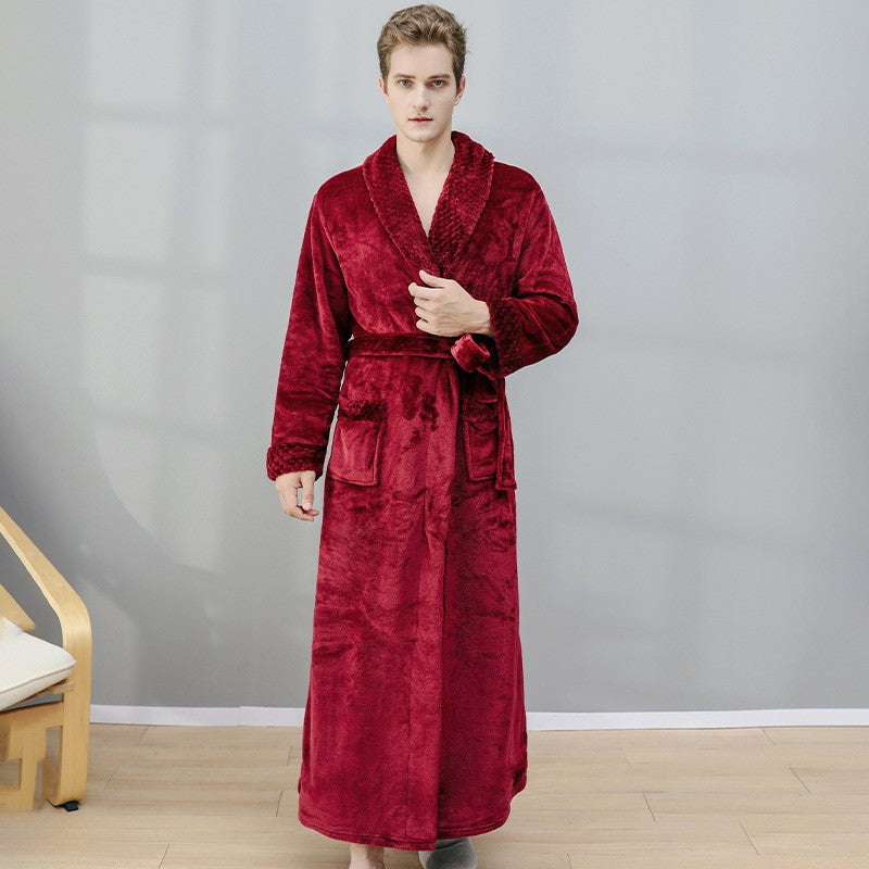Solid Color Warm Flannel Long Bathrobe