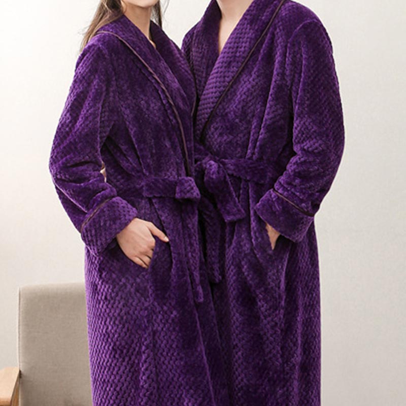 Ownkoti Puffy Fleece Pajama Long Bathrobe Bathrobes Ownkoti Purple Men: 3XL