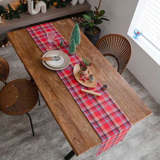 Ownkoti Red Plaid Table Runner Table Decoration