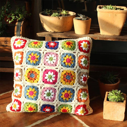 Patchwork Crochet Colorful Flower Pillow Sham