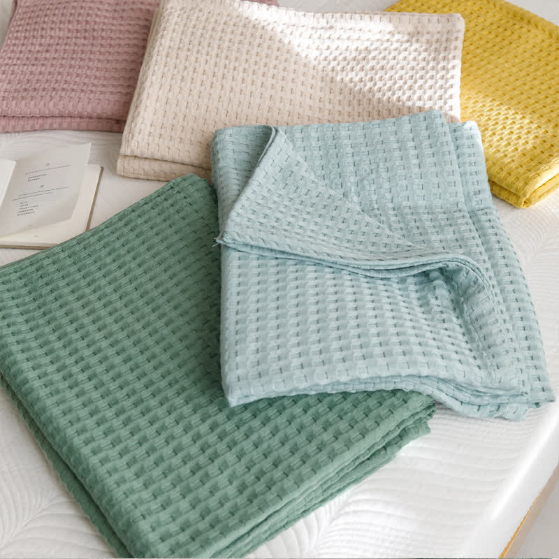 Solid Color Waffle Cotton Reversible Quilt