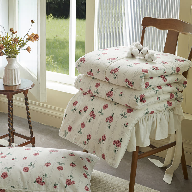 Floral Design Cotton Quilt Bedsheet & Pillowcases(4pcs) Bedding Set Ownkoti 3