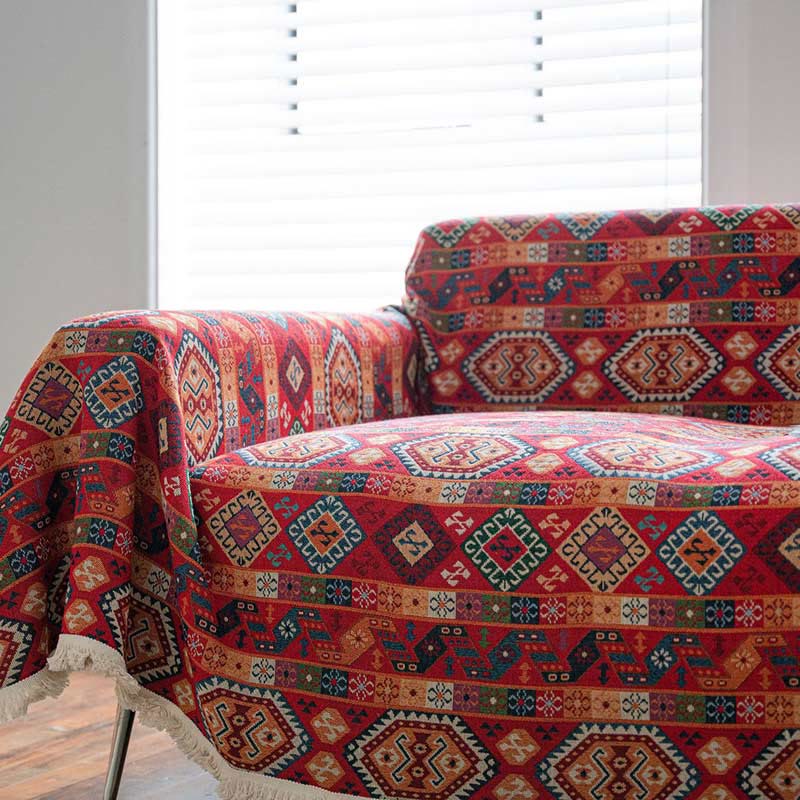 Ownkoti Brightful Geometry Pattern Tassel Sofa Protector