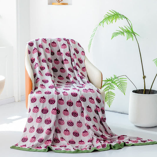Light Color Strawberry Patterned Throw Blanket