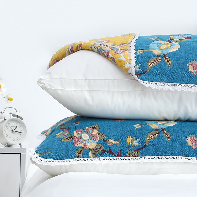 Toalla de almohada suave de algodón con flores retro (2 piezas)
