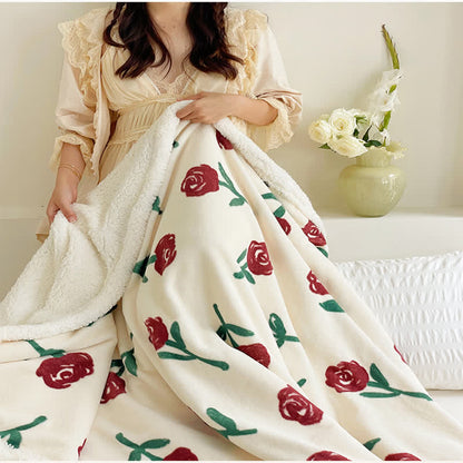 Rose Flower Fleece Decorative Throw Blanket