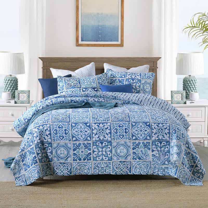 Vintage Folk Style Soft Bedding Sets Bedding Set Ownkoti Blue King