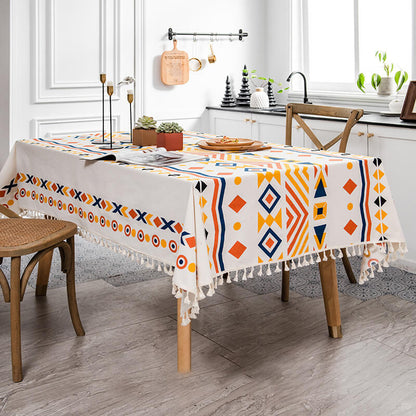 Bohemian Colorful Geometric Tablecloth with Tassel