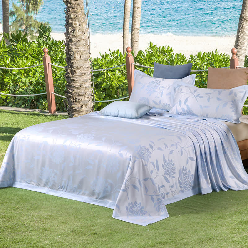 Flower & Branch Coverlet Blanket with Pillowcases (3PCS) Coverlets Ownkoti Blue King
