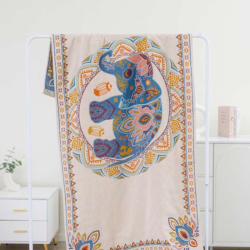 Elephant & Flower Cotton Reversible Bath Towel Towels Ownkoti 1
