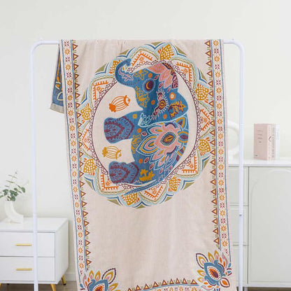 Elephant & Flower Cotton Reversible Bath Towel Towels Ownkoti 1