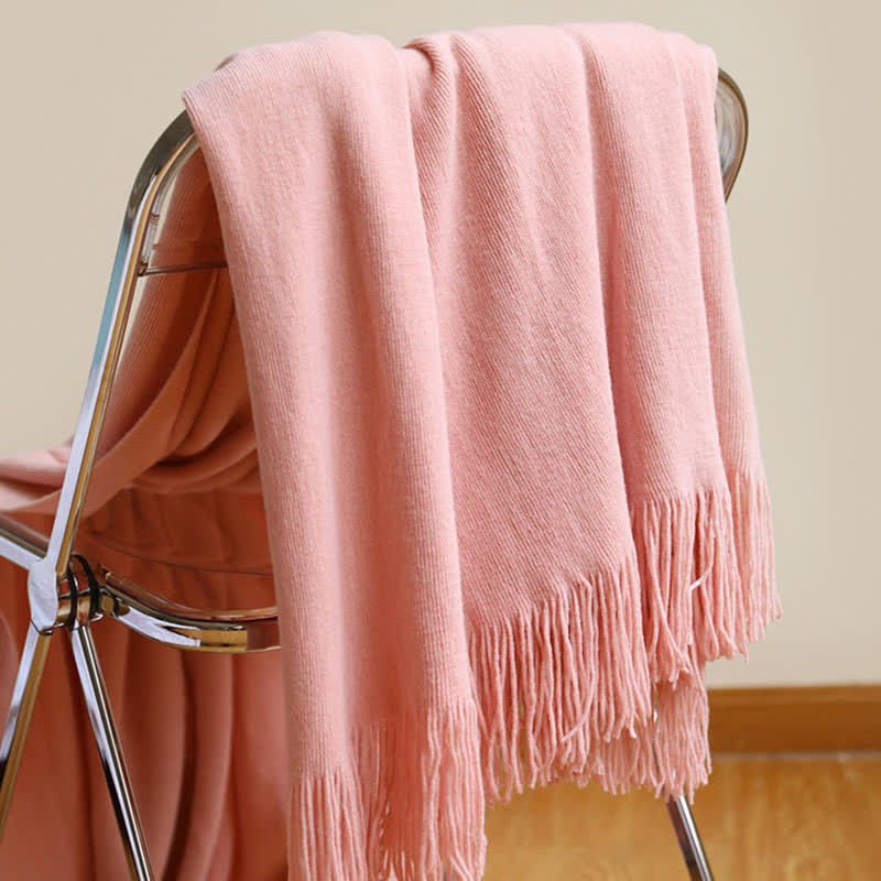 Simple Solid Color Tassel Throw Blanket