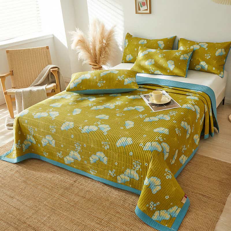 Retro Coverlet Blanket with Ginkgo Leaf Coverlets Ownkoti 1