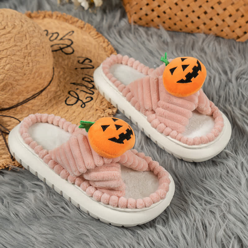 Pumpkin Devil Plush Open-toe House Slippers