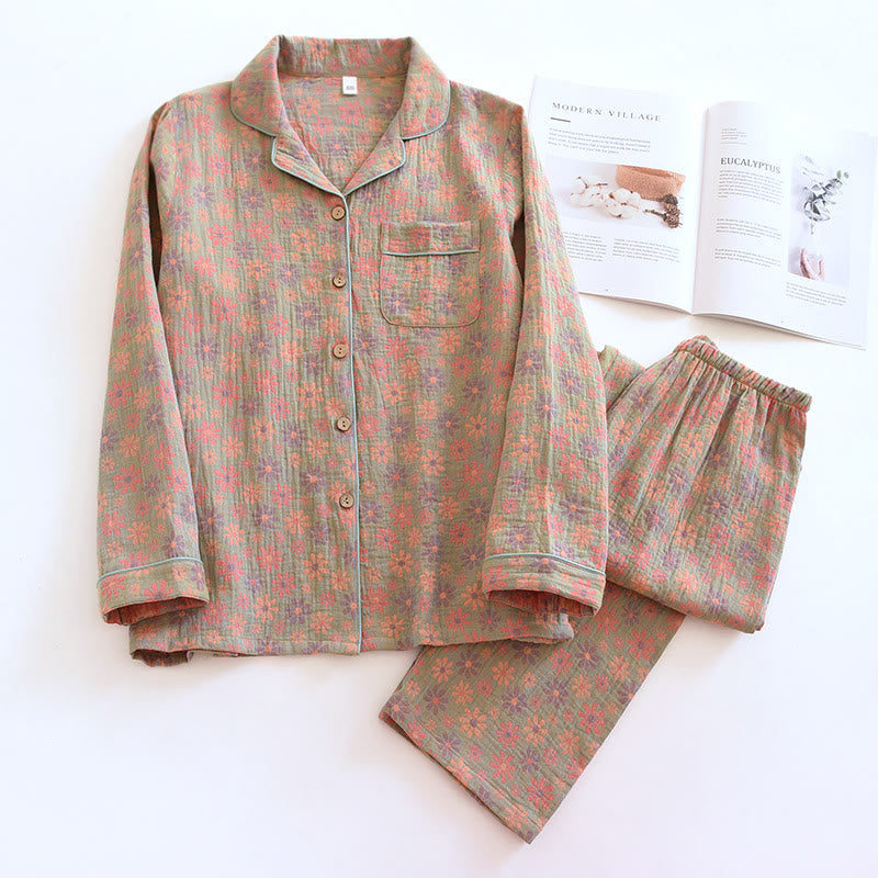 Daisy Jacquard Button Cotton Loungewear Set