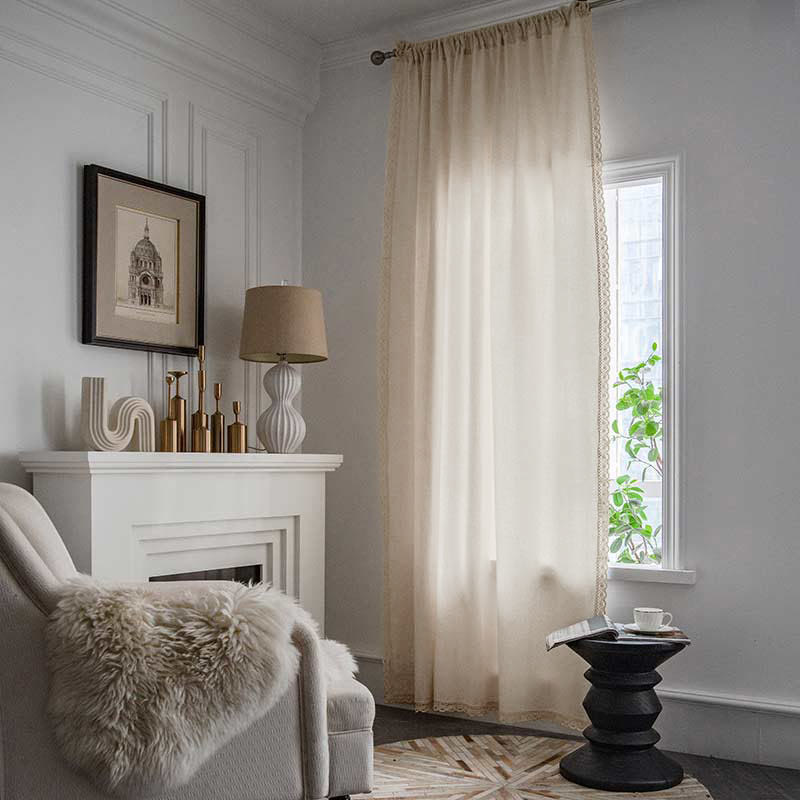 Cotton White Curtain Hollow-Out Drapes with Tassel Curtains Ownkoti 4