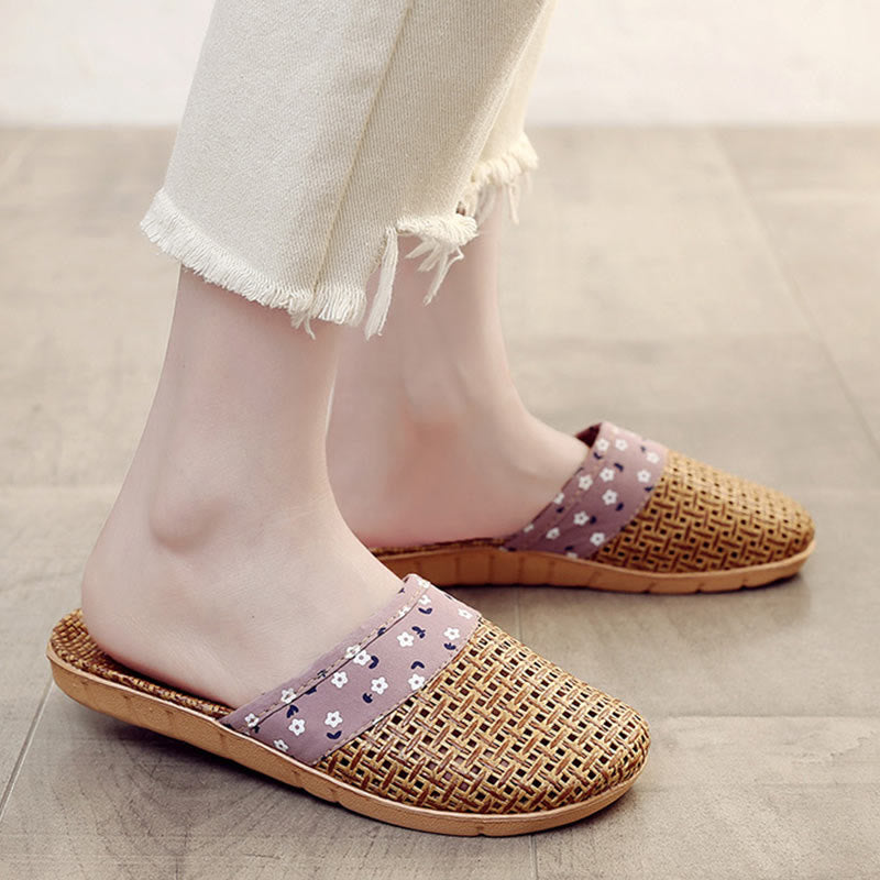 Simple Floral Pattern Cooling Flax Slippers Slippers Ownkoti 11