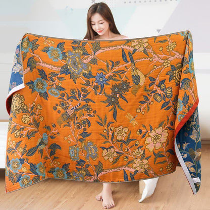 Bright Color Hibiscus Reversible Bath Towel Towels Ownkoti Orange 80cm x 160cm