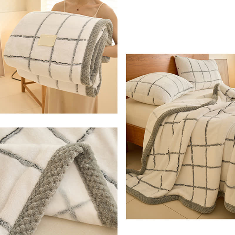 Grid Thick Warm Fluffy Fleece Blanket