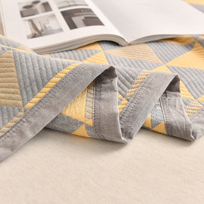 Ownkoti Triangle Pattern Gray & Yellow Cotton Quilt