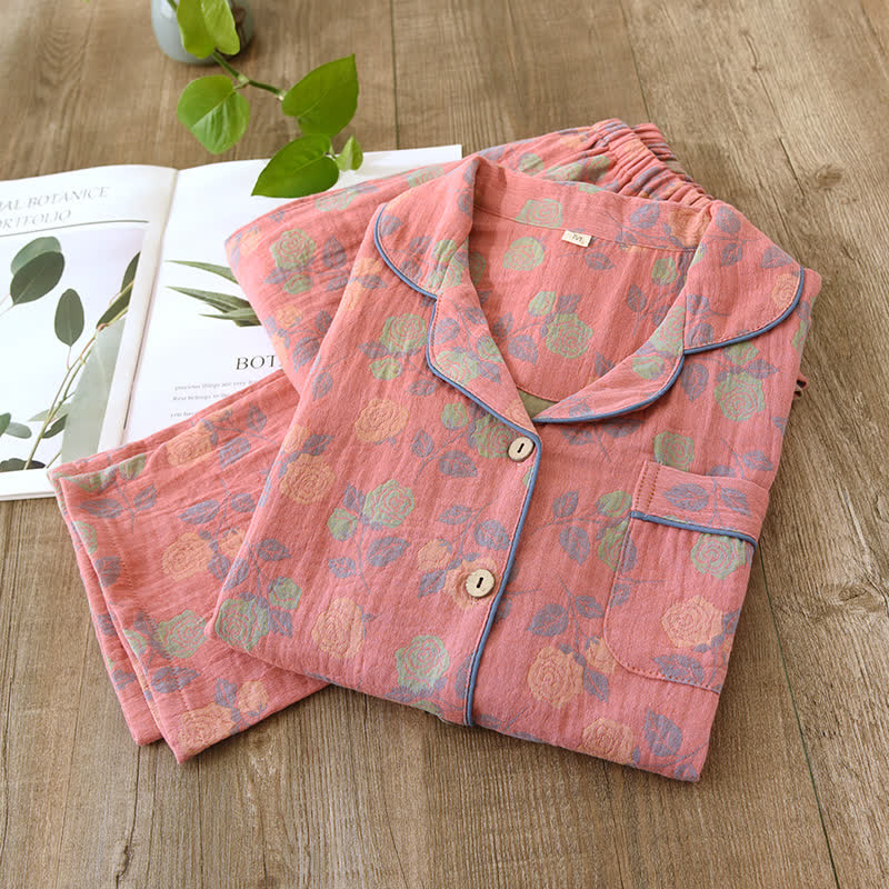 Yarn-dyed Rose Pure Cotton Loungewear Set
