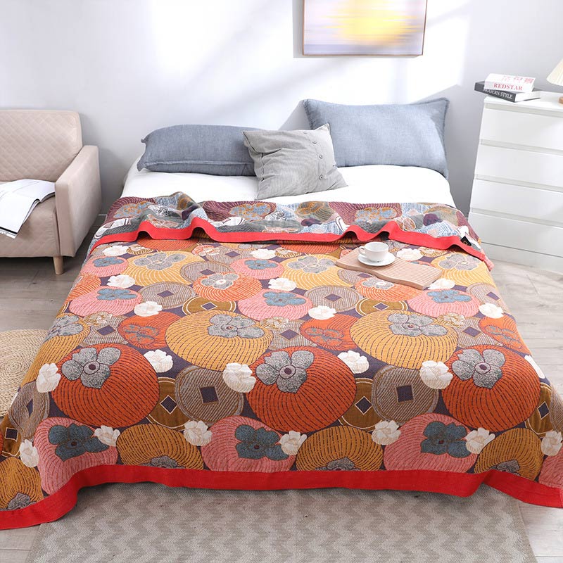 Colorful Persimmon Cotton Gauze Reversible Quilt Quilts Ownkoti 1