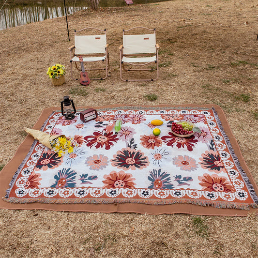 Colorful Flower Picnic Blanket with Tassel Outdoor Ownkoti Colorful 71" x 102"