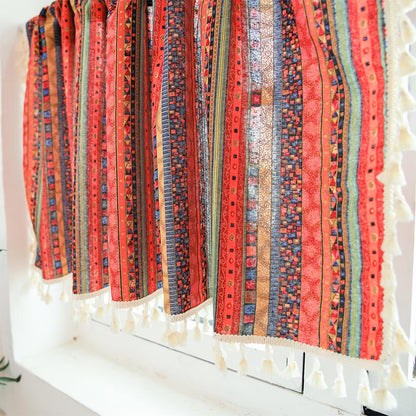 Colorful Plaid Pattern Tassel Tier Curtain