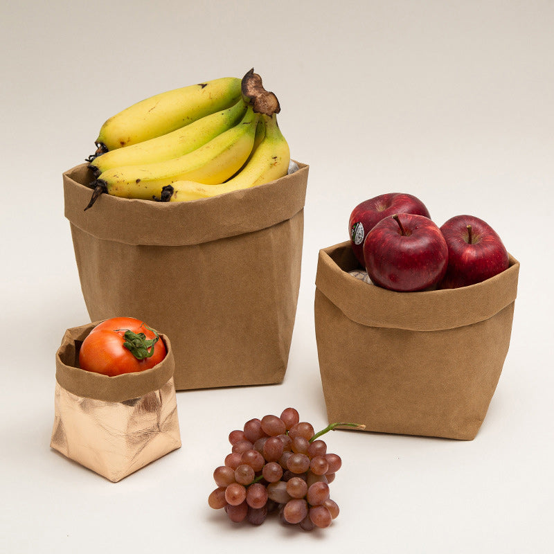 2PCS Washable Kraft Paper Bags Brown Eco-friendly Reusable Paper