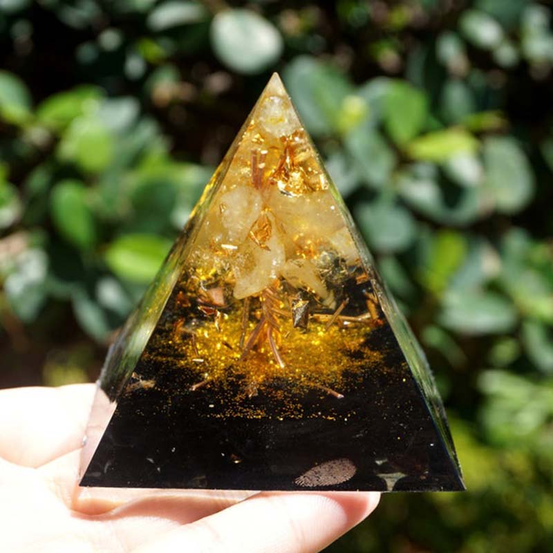 Citrine Obsidian Tree Of Life Orgone Pyramid