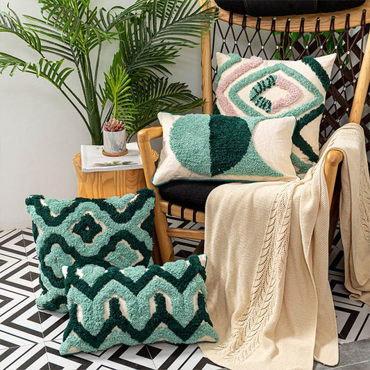 Morocco Green Jacquard Cotton Pillow Cover