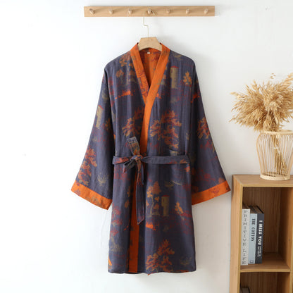 Pure Cotton Breathable Retro Kimono Bathrobe