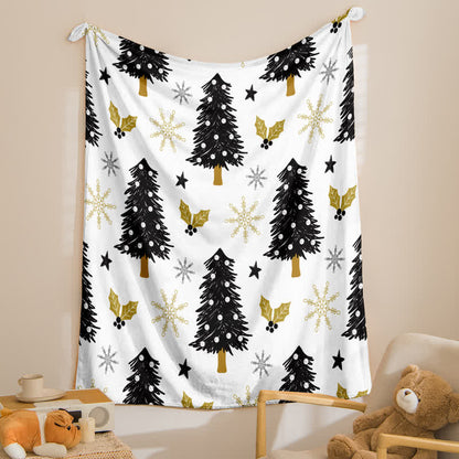 Christmas Tree & Snowflake Lightweight Flannel Blanket