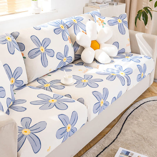 Ownkoti Blue Flower Elastic Sectional Sofa Slipcover