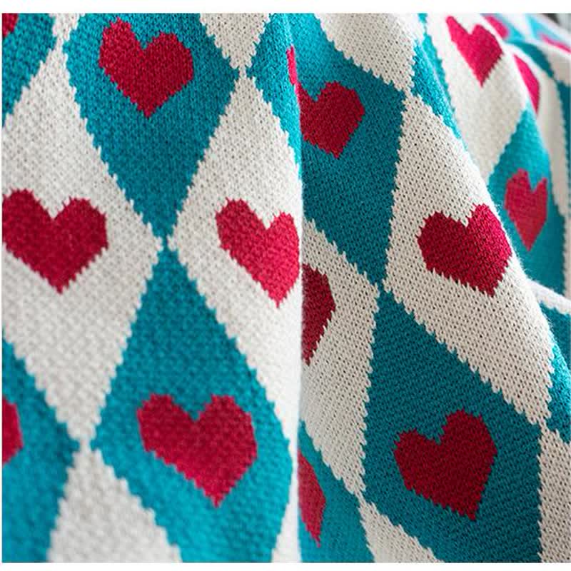Diamond & Love Knitted Decorative Blanket